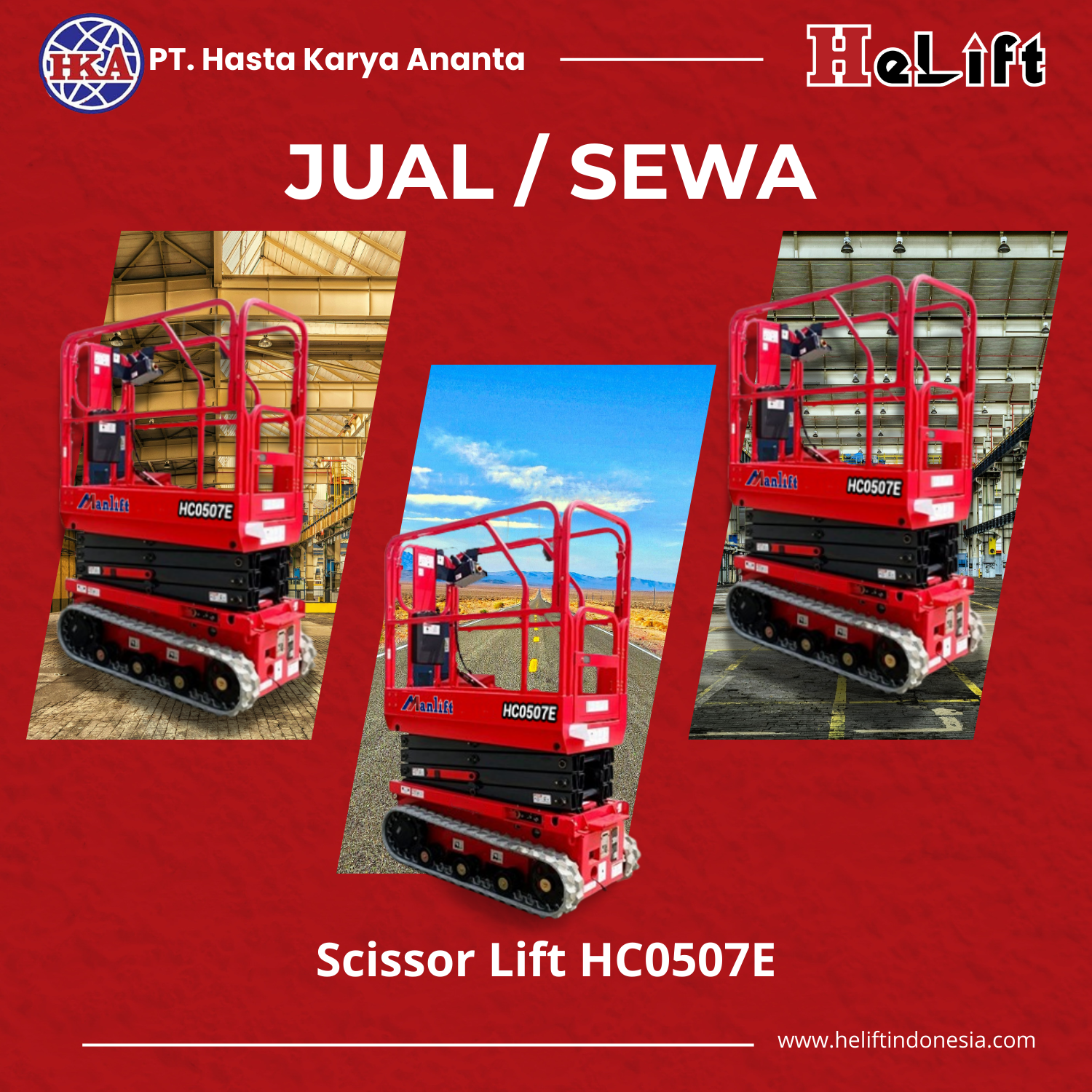 Rental Scissor lift 6.5 meter Gresik (HC0507E) rental Scissor lift HC0507E Manlift sewa harian mingguan bulanan